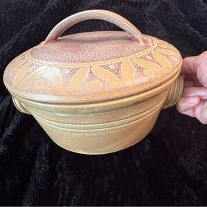 Vintage stoneware pottery Mcm casserole bowl with lid